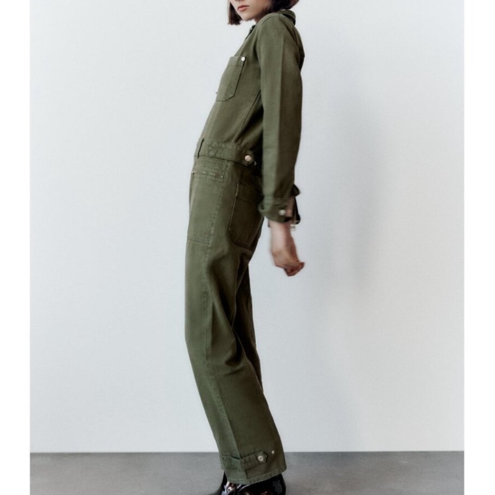Zara Olive Green Women's Utility Jumpsuit - Picture 2 of 7